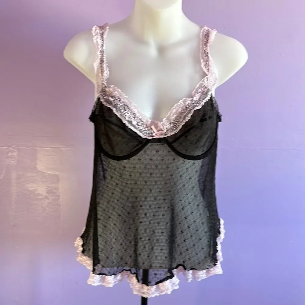 Secret Treasures Women’s Size Large Camisole Black with Pink Trim Lingerie